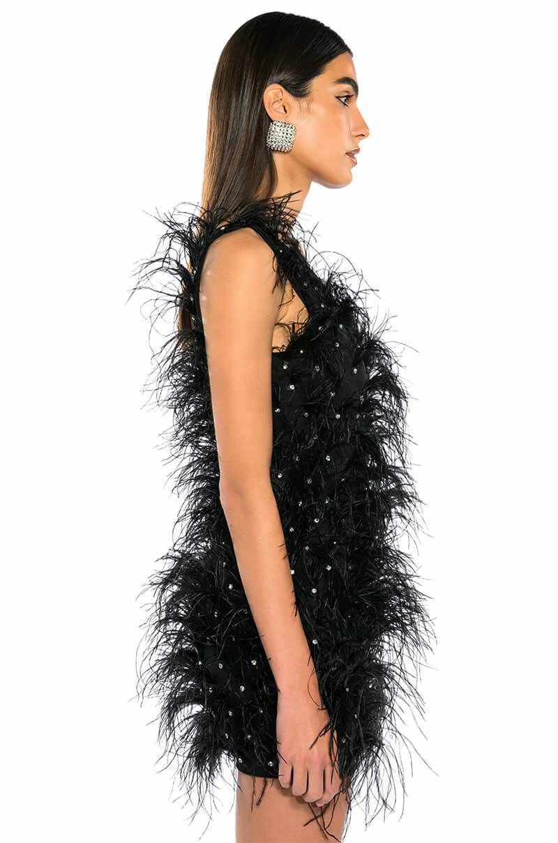 RENDEZVOUS SLEEVELESS FEATHER MINI DRESS - Image 3