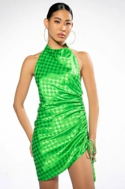 ROLL WITH ME CHECKERED SIDE CINCH MINI DRESS