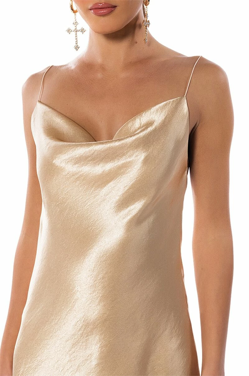 ROMANCE LIVES ON COWL NECK MINI DRESS IN LIGHT BROWN - Image 7