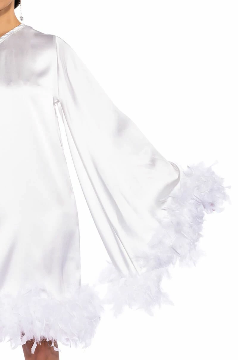 SHES ALL THAT ONE SLEEVE FEATHER MINI DRESS IN WHITE - Image 8