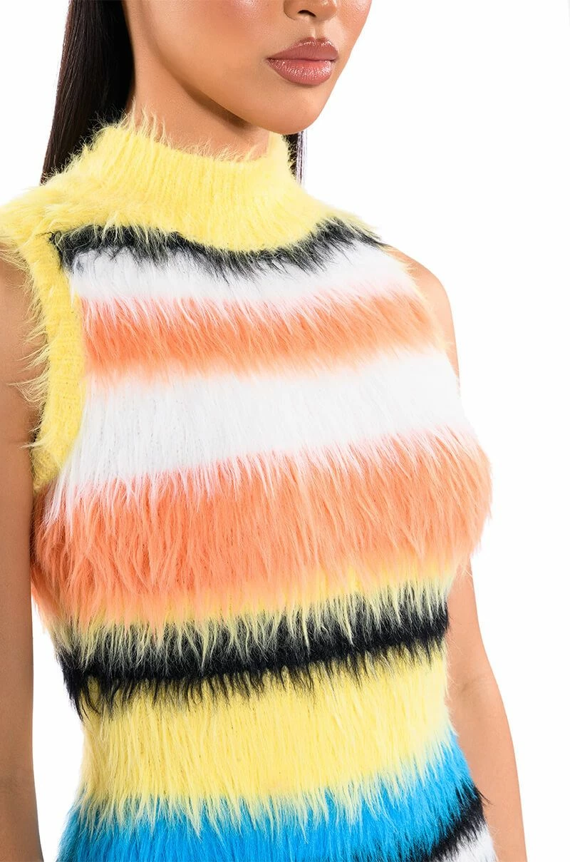 STRIPED FUZZY SWEATER DRESS