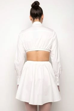 SUCH A LOOK OPEN BACK BUTTON UP FIT AND FLARE MINI DRESS -AKIRA Shop such a look open back button up fit and flare mini dress white 7 7