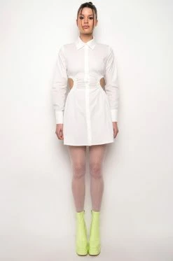 SUCH A LOOK OPEN BACK BUTTON UP FIT AND FLARE MINI DRESS -AKIRA Shop such a look open back button up fit and flare mini dress white 9 9