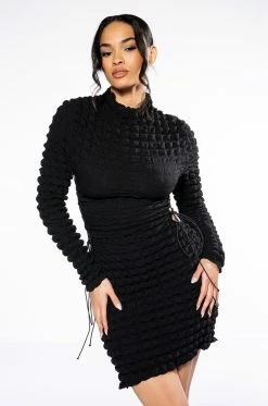 SULTRY LONG SLEEVE MOCK NECK CUT OUT MINI DRESS