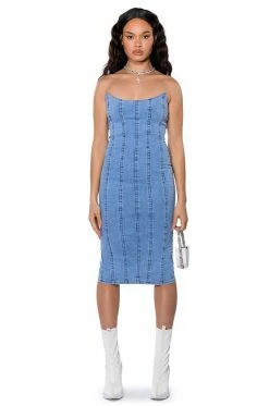 THOSE WHO GET IT STRAPLESS DENIM MIDI DRESS