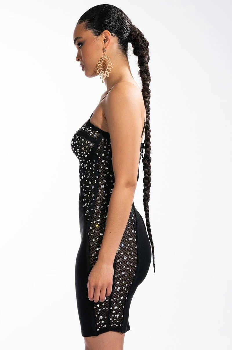 TWO FACE BANDAGE MINI DRESS WITH MESH DETAIL - Image 4