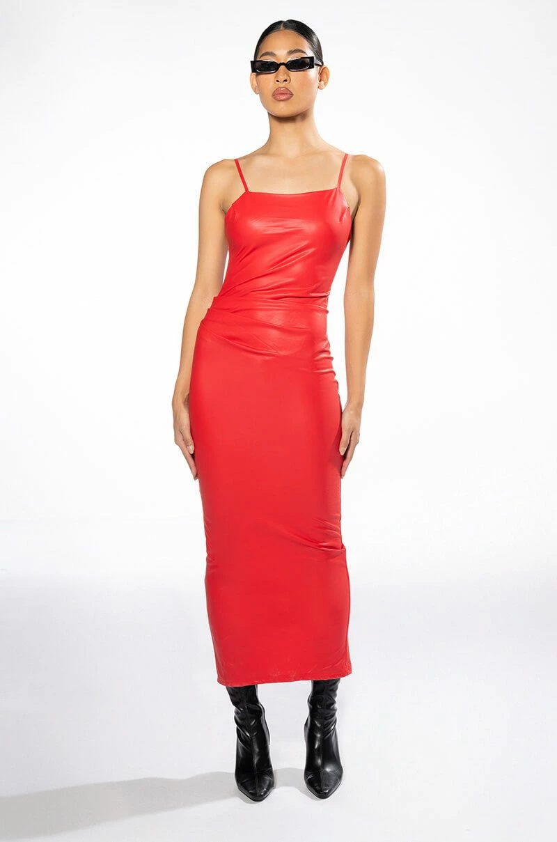 UP TO NO GOOD SLEEVELESS FAUX LEATHER MIDI DRESS WITH 4 WAY STRETCH - Image 2