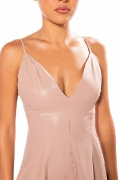VEGAN LEATHER ESSENTIAL MINI DRESS -AKIRA Shop vegan leather essential mini dress brown 6 6 c1